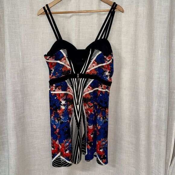 Material Girl Womens Babydoll Bustier Dress Size XL Blue Abstract Strappy Y2K - Picture 9 of 16